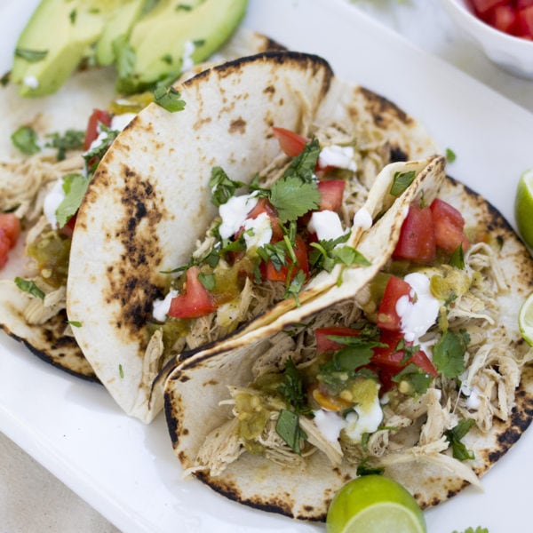 Crock Pot Chicken Tacos with Avocado Cream Sauce