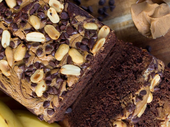 Chocolate Peanut Butter Banana Bread Freutcake